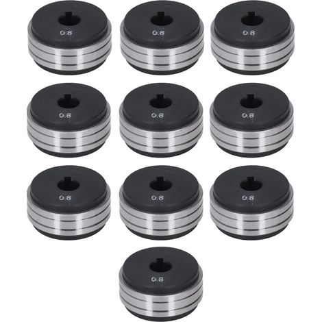 Packung mit 10 Antriebsrollen für Drahtvorschubgeräte, Stahl- und Nylonlager, für Drähte von 0,8 bis 1,0 mm, 200 A, 350 A und 500 A.