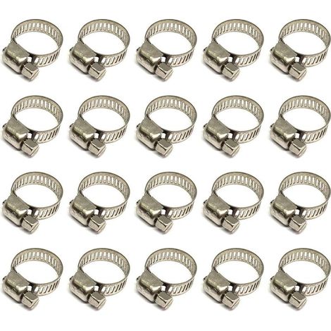 20 Pièces Collier De Serrage Tuyau, Collier De Serrage Tuyau Réglable 12-20mm, 304 Collier De Serrage Inox, Collier Serrage Métallique, Pour Tuyau, Home Gaz, Famille Tuyau D'eau, Câble, Robine (1/5)