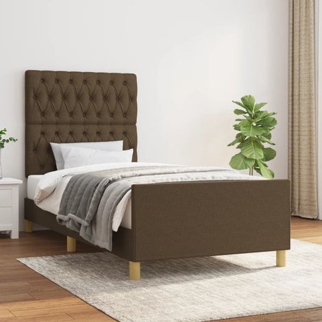 Cadre de lit sans matelas marron foncé 90x190 cm tissu (1/5)