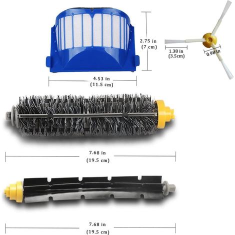 Convient comme pièces de rechange pour les aspirateurs robots iRobot Roomba séries 600 (690, 692, 694, 670, 660, 665, 651, 650, 614) et 500 (595, 585, 564) : brosse latérale, brosse à poils, batteur f (1/5)