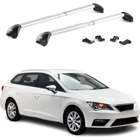 OMAC Barres de toit transversales certifiées TÜV pour Seat Leon III IV Break 2014-2026 – Verrouillables (4 antivols) – Charge max 100 kg – Fixation durable Argent (1/4)