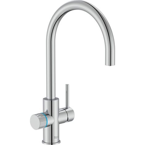 Aquafy grifería para cocina de dos salidas con función filtro de agua y caño curvo. Filtro de 5 etapas incluido. Cromado