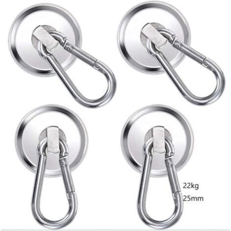Crochets Magnétiques, 25mm Crochet Aimanté Néodyme, 4PCS Aimant Crochet Puissant, 22kg Aimants mousquetons Super Forts pour Cuisine Casiers de Bureau Aimant de Réfrigérateur (1/4)