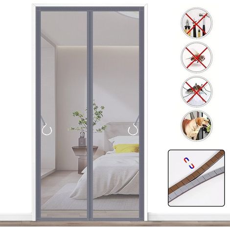 Zanzariera magnetica anti-zanzare, tenda autoadesiva anti-insetto con striscia magnetica completa, 90 cm x 200 cm (Grigio) (1/5)