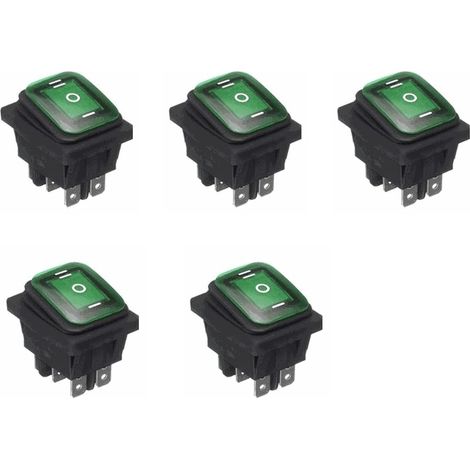 KCD4 Lot de 5 interrupteurs à bascule étanches à LED 12 V ON/OFF/ON 3 positions 6 broches pour voiture, bateau, camion Vert (1/5)