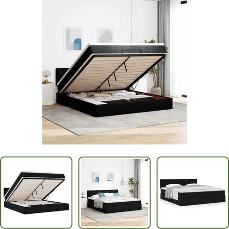 vidaXL Taschenfedern - Ottoman-Bett mit Matratze Schwarz 160x200 cm Stoff (1/5)
