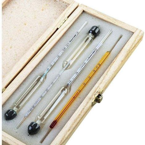 Alcoomètre professionnel - lot de 3 aréomètres avec une division de 0 à 100% + thermomètre pour mesurer la teneur en alcool (1/4)