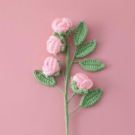 bouquet de roses fait main en coton au lait, crochet multi-têtes, fleurs artificielles, décoration intérieurerose (1/5)
