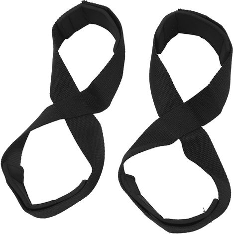 Paire de sangles de levage en 8 pour musculation, antidérapantes, powerlifting, noir (1/5)