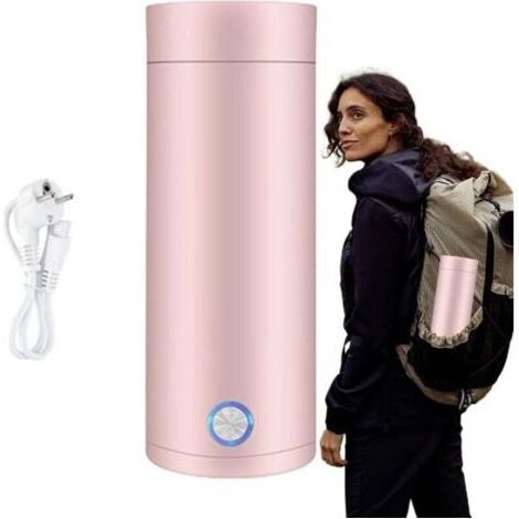 Mini Bouilloire Electrique de Voyage, 400 ml Petite Bouilloire Electrique en Acier Inoxydable, 3 en 1 Tasse Chauffante Electrique, Ebullition Rapide et Arrêt Automatique pour Thé, Lait, Café (ROSE)