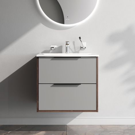 AM.PM Meuble de Salle de Bain avec lavabo suspendu Meuble Sous Vasque Graphite Mat avec 2 tiroirs 80 cm