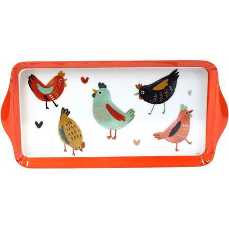 1 plateau mélaminé, motif poules rustique, plateau servir boissons snacks, 15 x 30 cm, usage quotidien intérieur (1/3)