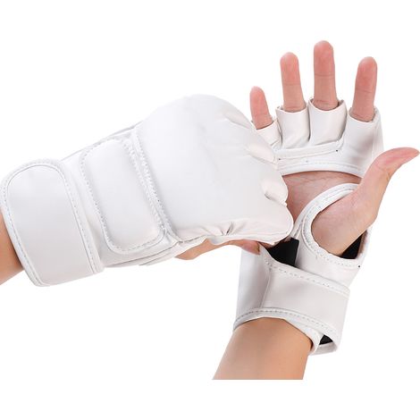 Gants de boxe demi-doigts, gants de frappe paumes ouvertes, gants de combat, de kickboxing et de sparring pour hommes et femmes, entraînement de boxe, blancs (1/5)
