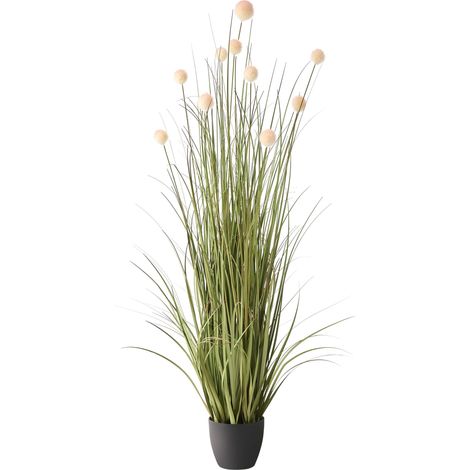 Pianta artificiale in vaso Materiale sintetico Deco con vaso nero 120 cm Erba pompon verde e marrone