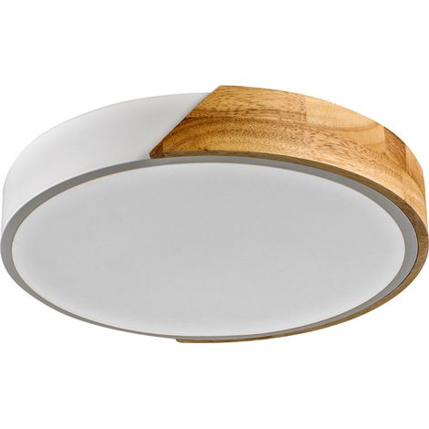 Plafonnier LED Italux Nastro bois blanc rond 32cm 24W (1/3)