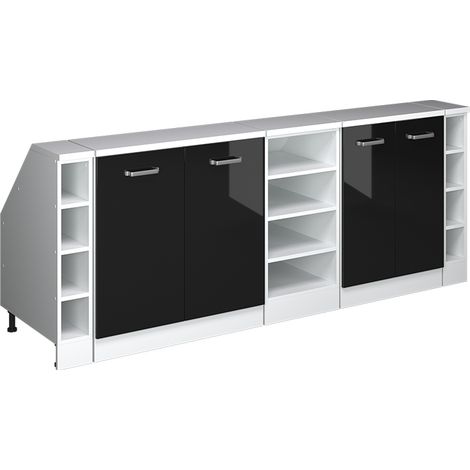 Meuble sous pente R-Line, Noir Haute brillance, 210cm Lot de 5 caissons 60 cm de profondeur, Vicco