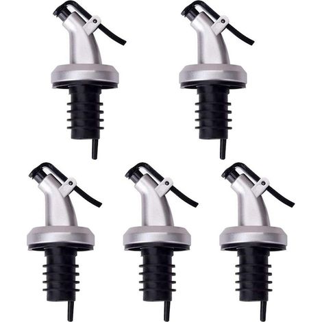 Set mit 5 Öl-/Essig-Tropfkappen, Senmase, Polypropylen/ABS, 8,5 x 3 cm, Schwarz/Silber (1/5)