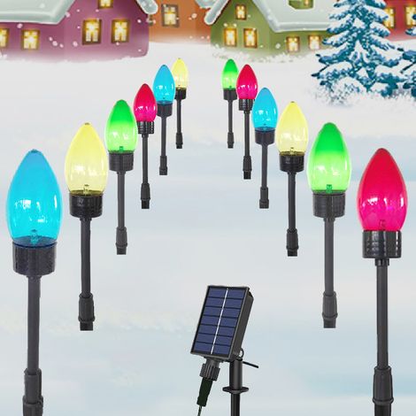 Paquet de 12 lumières de Noël solaires Jumbo C9, décorations de Noël extérieures, lumières de chemin de paysage solaires imperméables (multicolore) (1/5)