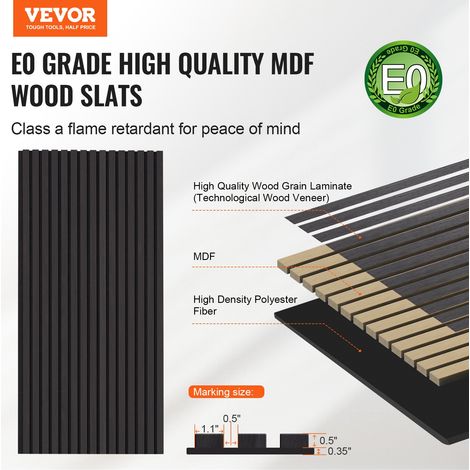 Panneaux acoustiques à lattes en bois 1200 x 600 mm, lamelles acoustiques en MDF pour mur intérieur moderne, panneaux muraux en fau… (1/5)