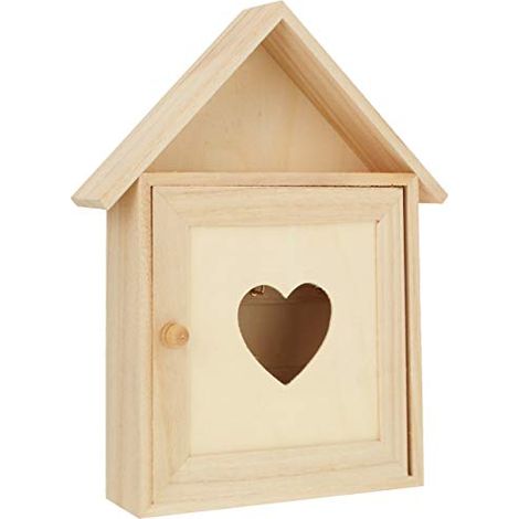 Rayher 62405000 cassetta portachiavi in legno FSC, svuotatasche, finestra cuore, 26 x 5 x 21 cm (1/4)