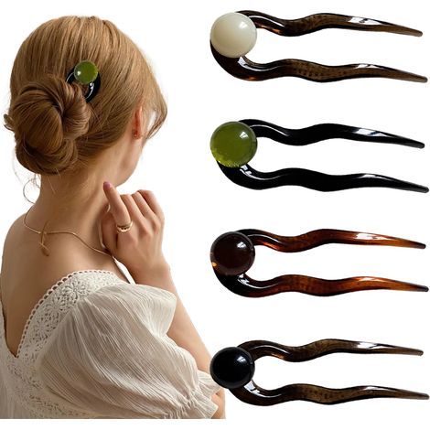 4 Pièces Épingles à Cheveux Françaises pour Femmes, Rétro French Hair Pin, Forme de U French Pin Hair, Epingle Cheveux pour Chignons et Torsades, Pince Chignon Cadeau Femme Filles (1/5)