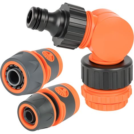 Connecteur de robinet 3 en 1, raccord de robinet coudé pivotant 1/2", 3/4", 1" avec 2 tuyaux d'arrosage 1/2 3/4", connecteur de tuyau de jardin pour système d'arrosage de jardin (1/5)