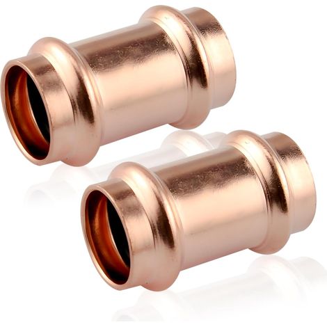 Lot de 2 raccords à sertir en cuivre, 18 mm, pour eau potable et systèmes de chauffage, manchon coulissant en cuivre pour tube de diamètre extérieur de 18 mm, pour sertissage en V (1/5)