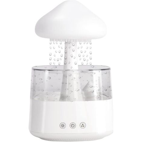 Lampe Pluie Humidificateur d'air 450 ML, Diffuseur huiles essentielles, Rain-Cloud humidificateur avec 7 lumières LED de Couleur, Lampe Champignon Pluie pour Maison, Bureau et Chambre (Blanc) (1/4)