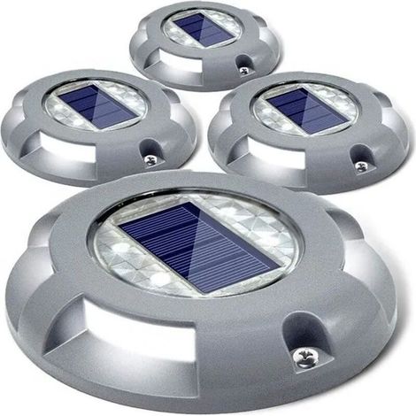 Lampe Solaire Jardin,4pcs 4 LED Étanche IP65 Balise Chemin Pave Solaire Éclairage Bord de Piscine Bassin Encastrable Sol Clôture