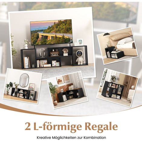 Mueble para TV Soporte para TV de combinación libre de 2 partes para televisores de hasta 60 pulgadas, negro (1/5)