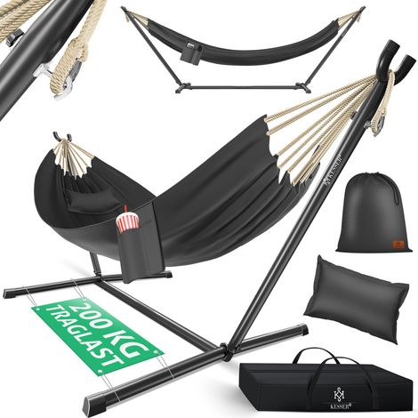 KESSER® Hamaca LAGO con marco hamaca doble para 2 personas-marco robusto 200kg capacidad de carga interior y exterior XXL silla colgante doble antracita