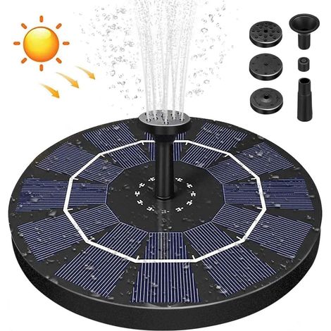 Fontaine Solaire Pompe, Solaire Flottant Fontaine Mini Jardin Pompe Fontaine Solaire Flottante avec 4 Buses, Pompe de Fontaine Solaire pour Les Bains d'oiseaux, Les étangs ou Le Jardin (2.5W) (1/5)