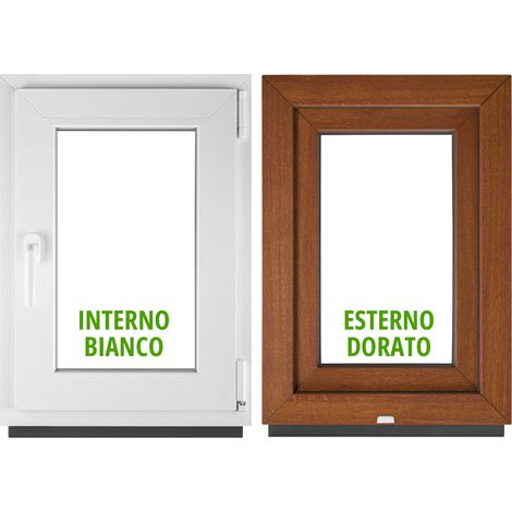 Finestra PVC BauPlaza 105 x 120 cm (LxH) Oscillo-Battente Apertura Destra – Rovere Dorato Esterno / Bianco Interno – Doppio Vetro (1/5)