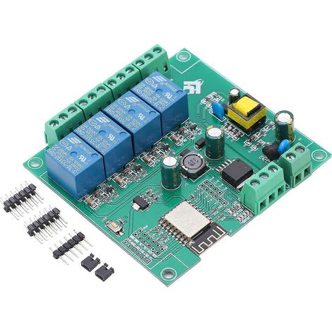 Module relais, WLAN, carte de développement ESP8266 4 canaux pour commande sans fil, alimentation CC 7–12 V/5 V, USB (1/4)