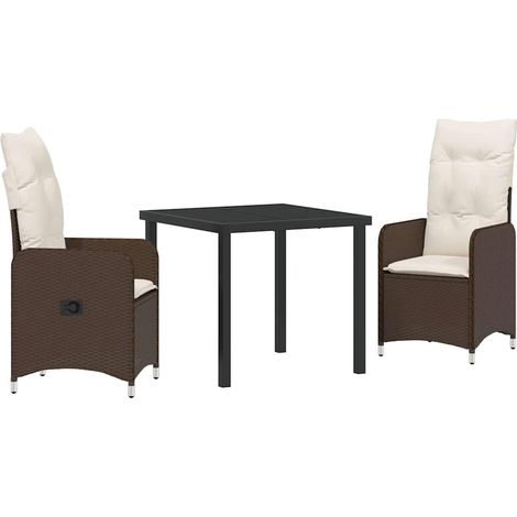 Ensemble de salle à manger pour jardin 3 pcs,Salon de jardin Marron Poly rotin CFW34325 (1/5)