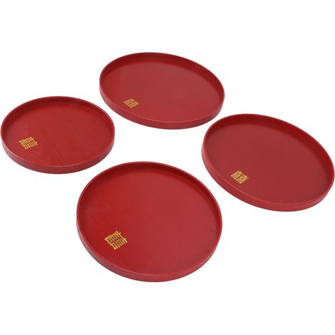 Plateau de service rond en bois, style chinois, rouge, pour thé, café et collations, idéal pour les mariages. Comprend un plateau à fruits et bonbons. (1/5)