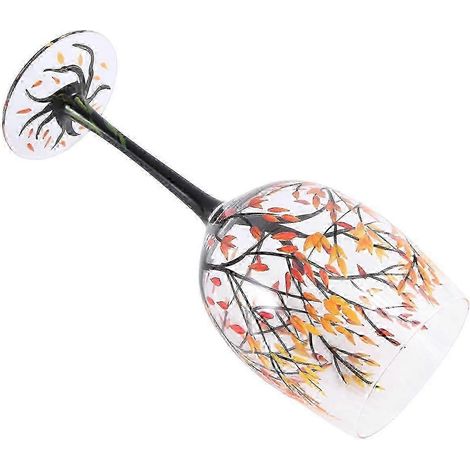 25-26 1 pièce Verre à vin Arbre d'automne - Couleurs d'automne - Feuilles rouges, jaunes et oranges - Peint à la main - Automne (1/4)
