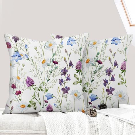 Lot de 2 Housse de Coussin 40x40 cm Flowers Housse de Canapé Décoratifs Motif Plante à Fleurs Sauvages Taie d'oreiller pour Maison Salon Chambre et Ferme - Marguerite Violette (1/5)