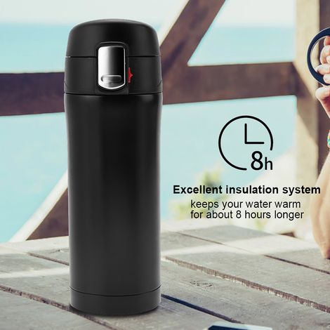 Edelstahl-Vakuum-Thermoskanne, isolierte Wasserflasche, Reisebecher, Kaffee- und Teetasse, 350 ml (Schwarz) (1/5)