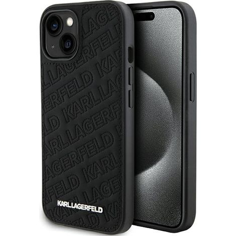 Karl Lagerfeld iPhone 15 Hülle mit gestepptem K-Muster, Schwarz (1/5)