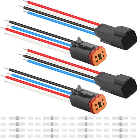 Lot de 2 connecteurs électriques étanches pour voiture, camion ou bateau, série DT, pour câbles Deutsch 4 broches, 16 AWG, mâle et femelle, avec gaine thermorétractable. (1/5)