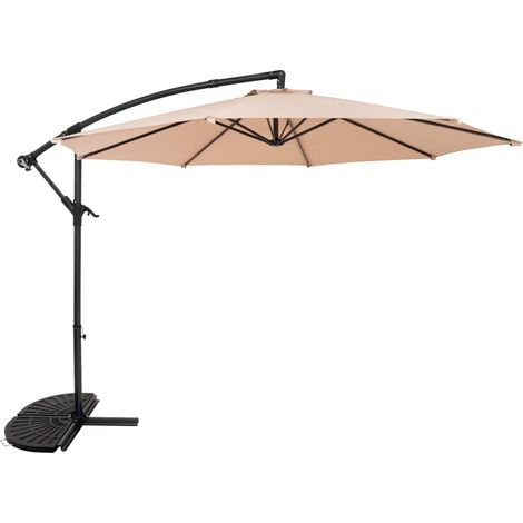 Parasol Banane à Mât Déporté Suspendu Beige 3 m & Demi-Pied Jardin Terrasse Extérieur Manche Manivelle Imperméable Protection Aux UV Base Croisé 8 Baleines [Housse de Pluie INCLUS]