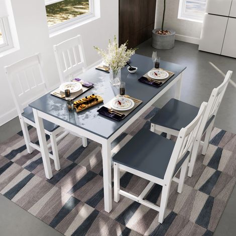 ELEGANT Solid Wooden Dining Table and 4 Chairs Set Grey Natural Pine Dining Kitchen Furniture