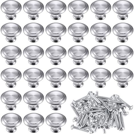 Lot de 30 boutons de meuble en acier inoxydable - Boutons de tiroir ronds - Avec vis - Cuisine, tiroir, armoire, chambre (1/5)