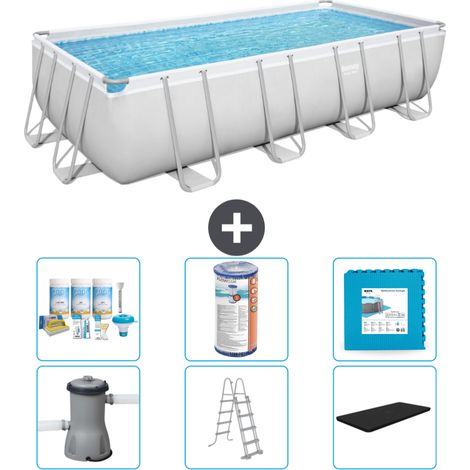 Piscine Rectangulaire Bestway Power Steel - 488 x 244 x 122 - Grise - Comprend des Accessoires CB30