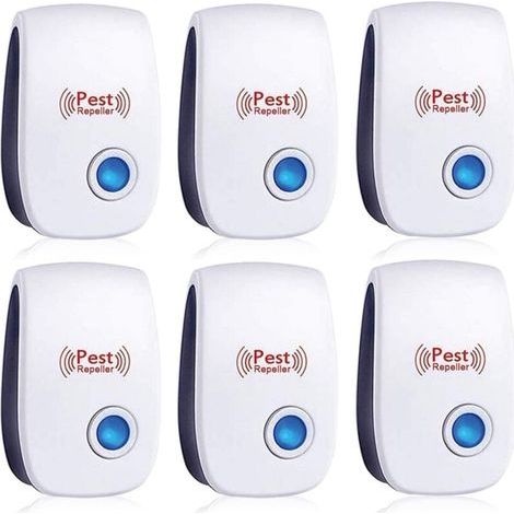 Lot de 6 répulsifs à ultrasons pour insectes, anti-cafards, fourmis, souris, punaises, rats, rongeurs, moustiques, araignées, pour la maison, le bureau, l'entrepôt et l'hôtel (1/5)