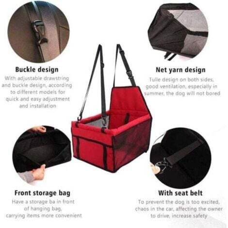 Cuscino elevatore per auto per cani e gatti, impermeabile in tessuto Oxford con cintura di sicurezza, rosso (1/3)