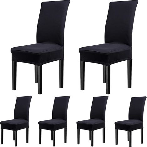 Housses extensibles universelles Super Fit, housses lavables amovibles pour chaises de salle à manger 6 pièces/paquet (noir classique) (1/5)