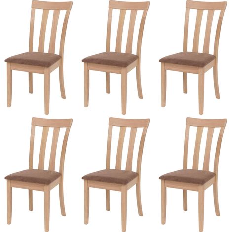 Lot de 6 chaises de salle à manger HWC-G46, chaise de cuisine, tissu/textile, bois massif- piètement couleur naturelle, (1/5)