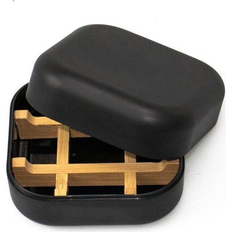 Portasapone da viaggio, in bambù con coperchio, ideale per viaggi, escursioni e campeggio (nero) (1/4)